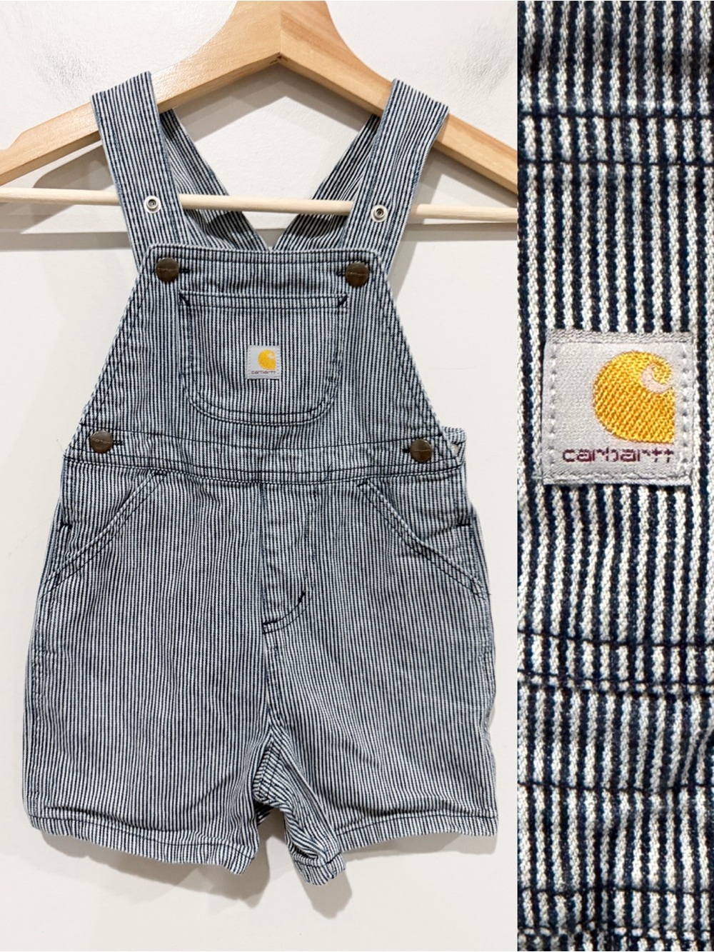 CARHARTT Kids' Blue Striped Short Overalls Size 3T